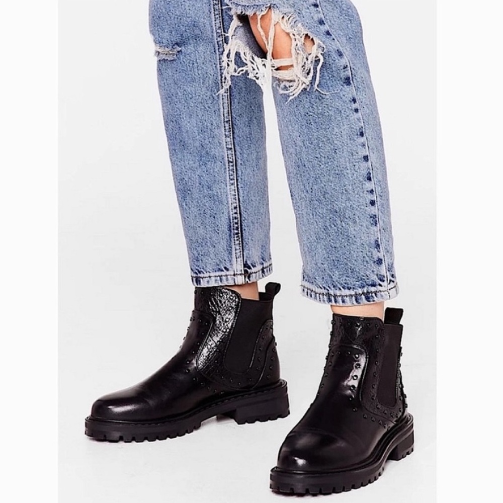 NASTY GAL | FAUX LEATHER STUDDED ANKLE BOOTS